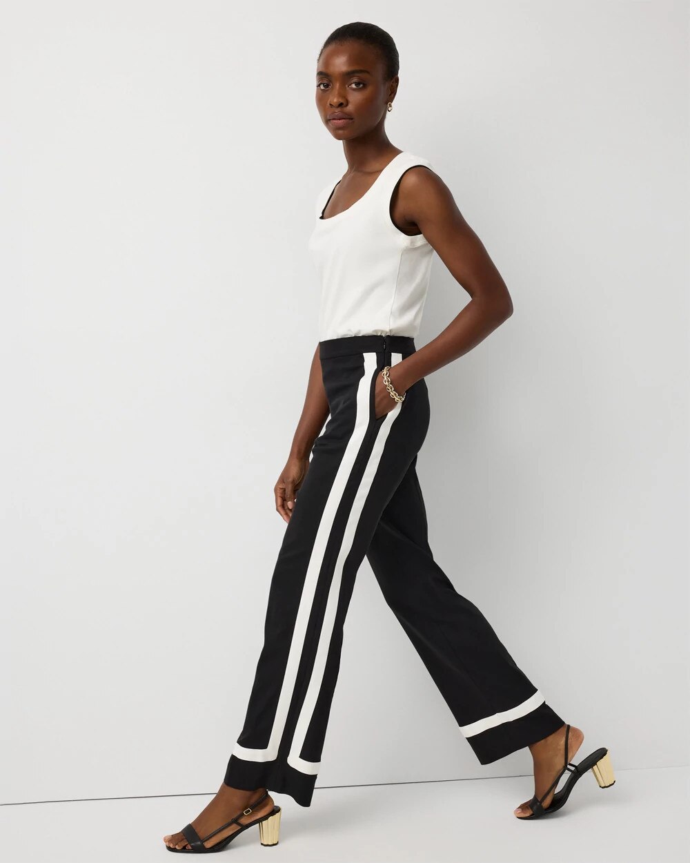新品andmary Highwaist ribbon pants black WHBM_Riley Contrast